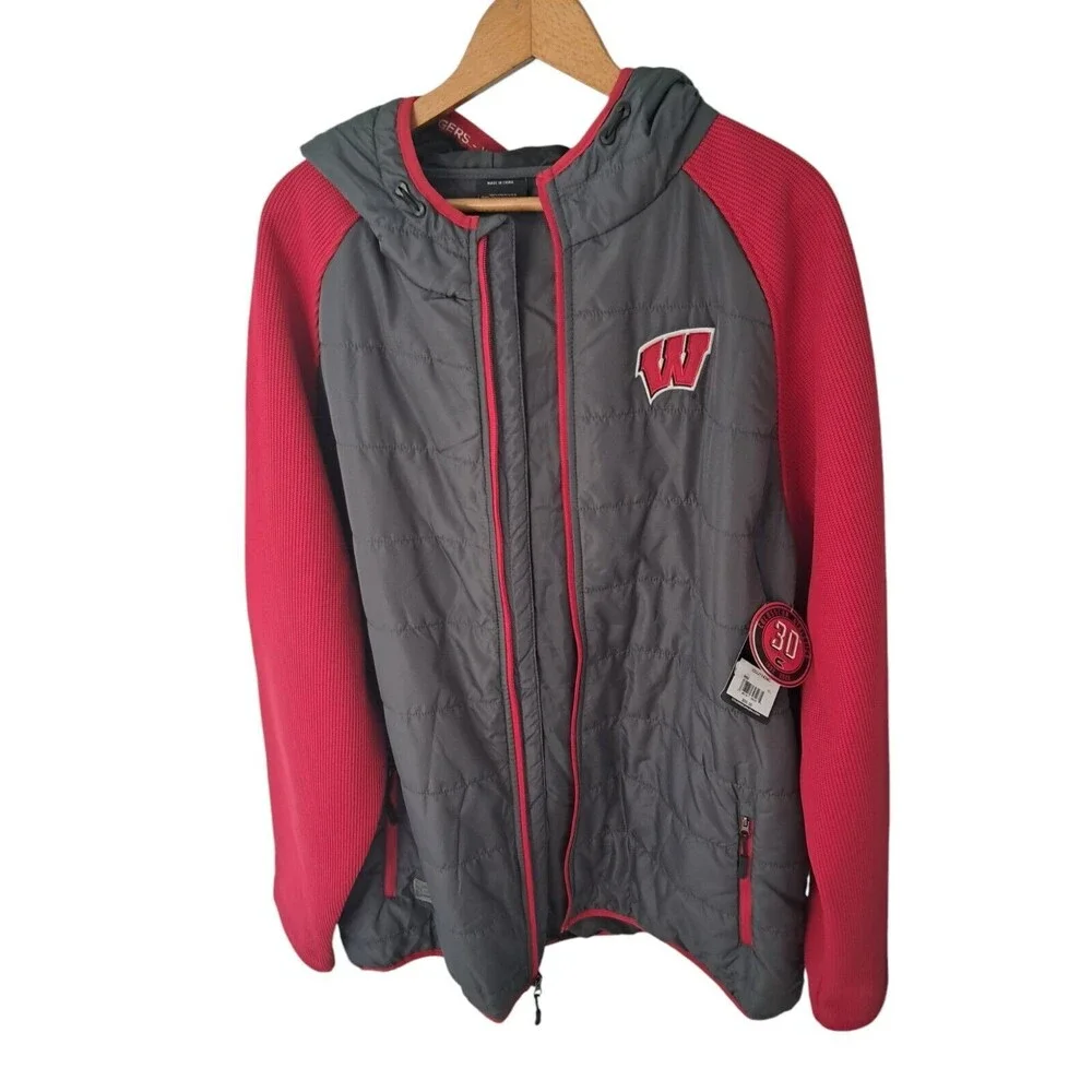 University of Wisconsin Men's Gray & Red Hooded Jacket